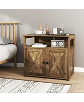 Cat Litter Box Enclosure with Double Barn Doors, Divider, Side Entry & Storage Shelf Stylish & Functional