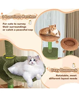 Gymax 63'' Cactus Cat Tree for Indoor Cats w/Sisal Scratching Posts & Ladder Basket Bed