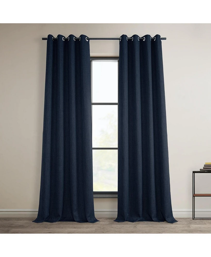 Half Price Drapes Nightfall Navy Grommet Textured Faux Linen Room Darkening Curtain