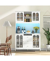 Kitchen Pantry Storage Cabinet Freestanding Buffet Cabinet with Led Lights