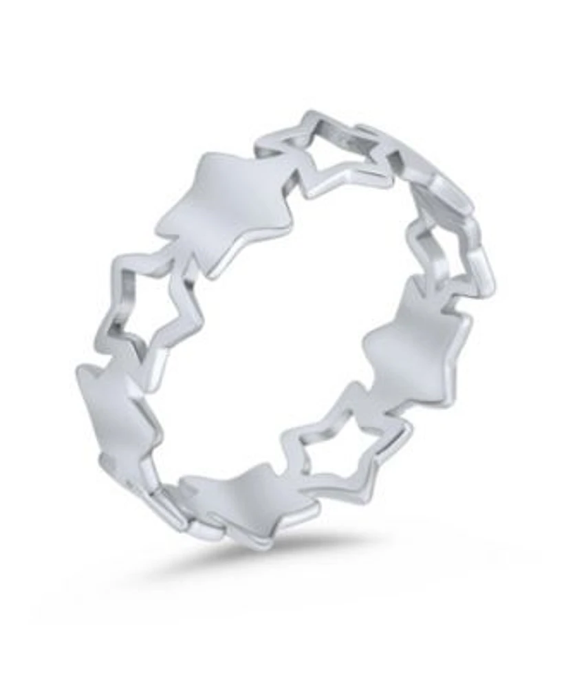Bling Jewelry Silver Ring Stacking Patriotic Usa Star Eternity Band In Sterling Silver