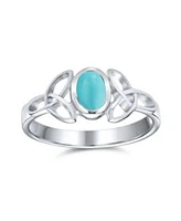 Bling Jewelry Delicate Oval Natural Amethyst Labradorite Turquoise Bff Sorority Sister Promise Trinity Celtic Knot Triquetra Ring Thin Band .925 Sterling Silver Rings