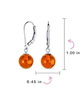 Bling Jewelry Simple Round Basic Natural Lemon Yellow Or Honey Cognac Amber 8MM Bead Ball Drop Dangle Earrings .925 Sterling Silver