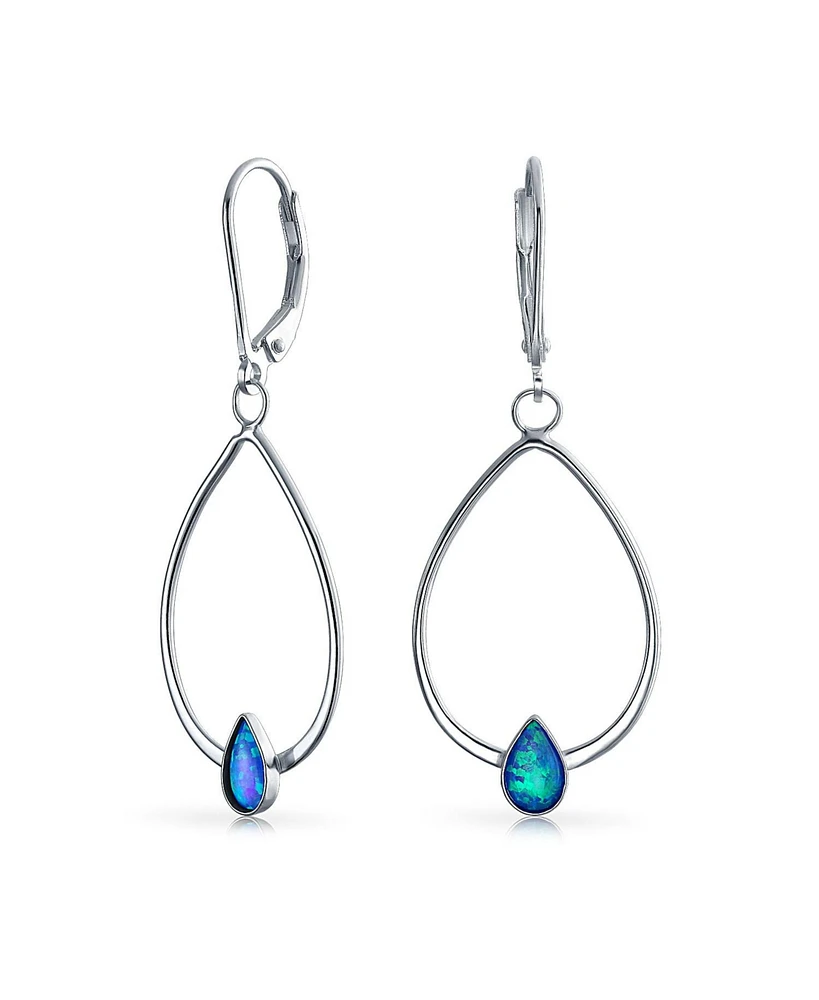 Bling Jewelry Boho Geometric Thin Open Oval Abalone Opal Hoop Dangle Earrings .925 Sterling Silver