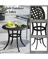 Gymax Cast Aluminum Patio Table 24''Outdoor Round Side Table Anti-Rust Coffee Bistro Table