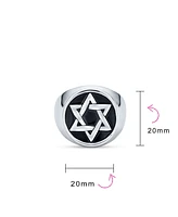 Bling Jewelry Mens Stainless Steel Magen Judaic Star of David Signet Ring and Pendant Set