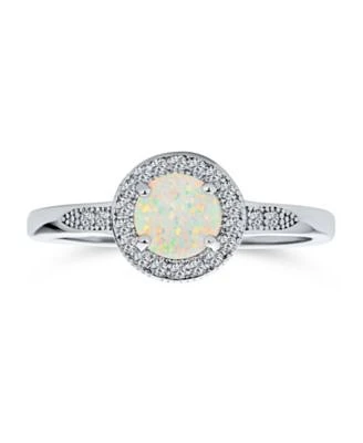 Bling Jewelry Petite Dainty Cz Halo Circle 1CT Round Solitaire Created White Opal Promise Ring With Side Stone Accent Ring .925 Sterling Silver