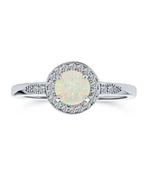 Bling Jewelry Petite Dainty Cz Halo Circle 1CT Round Solitaire Created White Opal Promise Ring With Side Stone Accent Ring .925 Sterling Silver