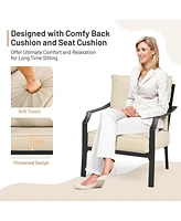 Gymax 2 Pcs Patio Dining Chairs Set with Padded Cushions Armrest Steel Frame