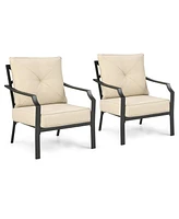 Gymax 2 Pcs Patio Dining Chairs Set with Padded Cushions Armrest Steel Frame