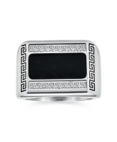 Bling Jewelry Mens Stainless Steel Geometric Greek Cz Accent Black Rectangle Signet Ring Silver Tone