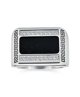 Bling Jewelry Stainless Steel Geometric Greek Cz Accent Black Rectangle Signet Ring Silver Tone