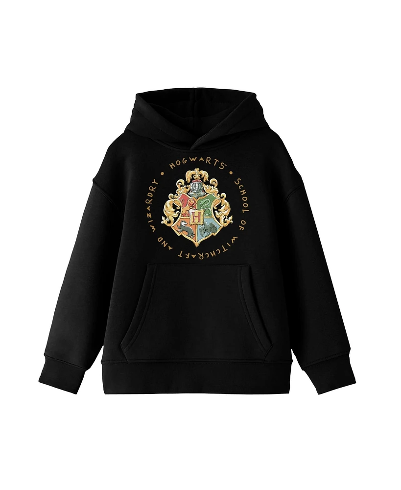 Harry Potter Hogwarts School Crest Boy's Black Sweatshirt-xl