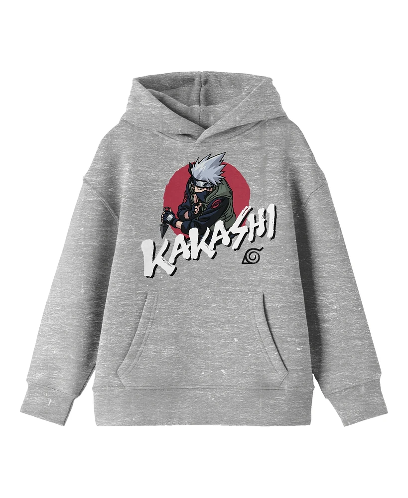 Naruto Boys Kakashi Trapped Red Circle Long Sleeve Athletic Heather Youth Hooded Sweatshirt-xxl