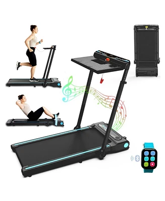 Ksports 3-in-1 Folding Electric Treadmill, Home Gym Cardio Strength Training Workout Set with Ab Mat, Sit Up Strap, Desk and Manual Incline