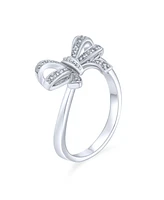 Bling Jewelry Victorian Style Cubic Zirconia Pave Cz Ribbon Band Bow Ring .925 Sterling Silver