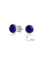 Bling Jewelry Simple Created Blue Lapis Turquoise Black Onyx Bezel Set Round Dome Button Stud Earrings Yellow 14K Gold Plated .925 Sterling Silver