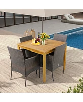 Gymax Patio Dining Chairs Set of 4 Outdoor Pe Wicker Chairs w/ Removable Cushions Brown & Off White