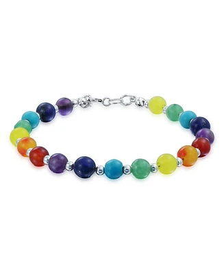 Bling Jewelry Spiritual Multicolor Colorful Compressed Turquoise Yoga Beads Strand Chakra Bracelets Meditation Relax .925 Sterling Silver Bead Lobster