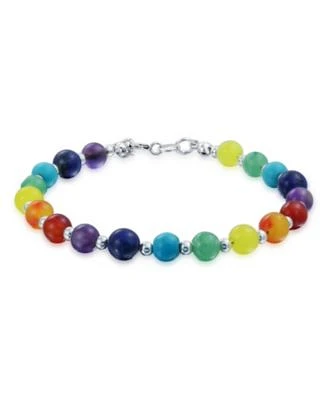 Bling Jewelry Spiritual Multicolor Colorful Compressed Turquoise Yoga Beads Strand Chakra Bracelets Meditation Relax .925 Sterling Silver Bead Lobster Clasp 7 7.5
