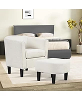 Barrel Chair with Ottoman Footrest Curved Backrest Armrests Removable Seat Cushion