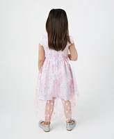 Rare Editions Toddler and Little Girls Floral Mesh with Embroidered Sequin Social Dress