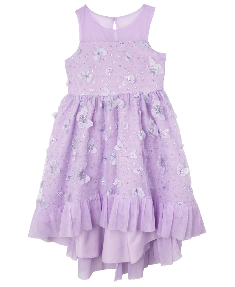 Rare Editions Toddler and Little Girls High-Low 3D Butterfly Sequin Mesh Social Dress