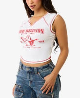 True Religion Women's Logo Rib Notched Baby T-Shirt