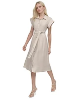 Dkny Women's Spread-Collar Button-Front Tie-Waist Dress