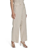 Halston Women's Mid-Rise Straight-Leg Tab-Waist Pants