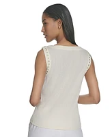 Halston Women's Rhinestone-Armhole Round-Neck Top