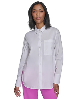 Halston Women's Cotton Button-Front Long-Sleeve Shirt