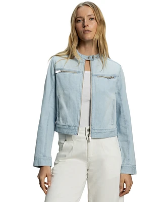 Sanctuary Women's Soft-Denim Zip-Front Moto Jacket