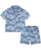 Hurley Toddler Boys Chambray Printed Camp Shirt & Shorts Set