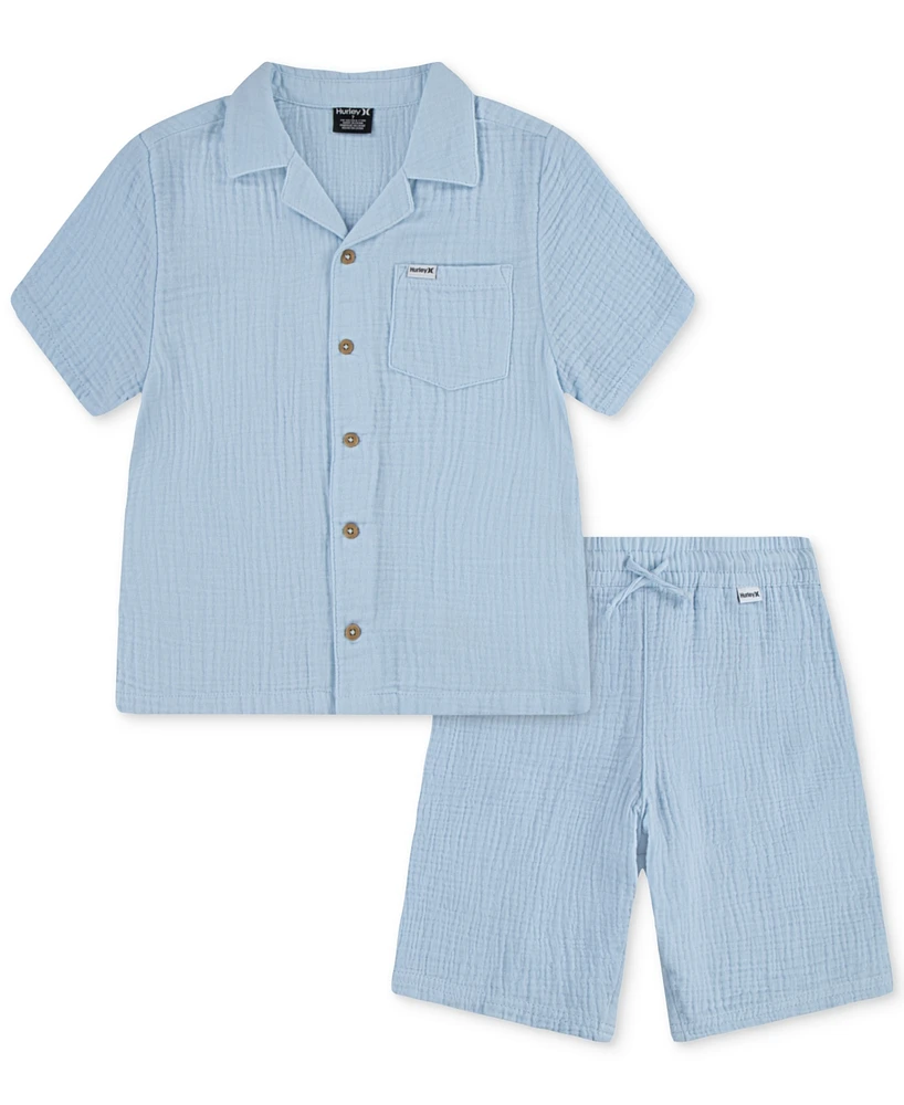Hurley Little Boys 2-Piece Gauze Camp Shirt and Shorts Set