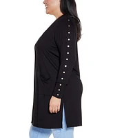 Belldini Plus Black Label Embellished Sleeve Knit Open Cardigan Sweater