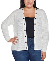 Belldini Plus Black Label Pointelle and Grommet Open Cardigan Sweater
