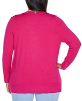Belldini Plus Black Label Rhinestone Grommet Open-Front Cardigan Sweater