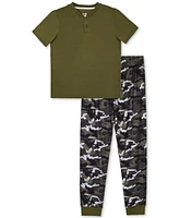 Max & Olivia Big Boys Henley Top Camo-Print Jogger Pants Pajamas, 2 Piece Set