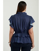 June + Vie Plus Mockneck Ruffle Blouse