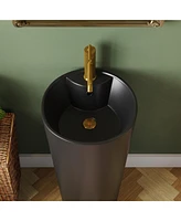 DeerValley 33" Tall Round Vitreous China Pedestal Bathroom Sink With Overflow and Pre-Drilled Hole