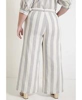 June + Vie Plus Curvie Fit High-Waisted Wide-Leg Linen Pant