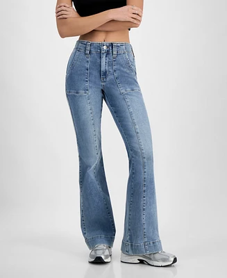 Madden Girl Juniors' High-Rise Front Seam Flare-Leg Jeans