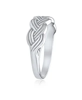 Bling Jewelry Half Braided Silver Ring with Wheat Weave and Twisted Rope Design Sterling