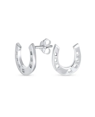 Bling Jewelry Good Luck Horseshoe Stud Earrings in Sterling Silver Western Jewelry