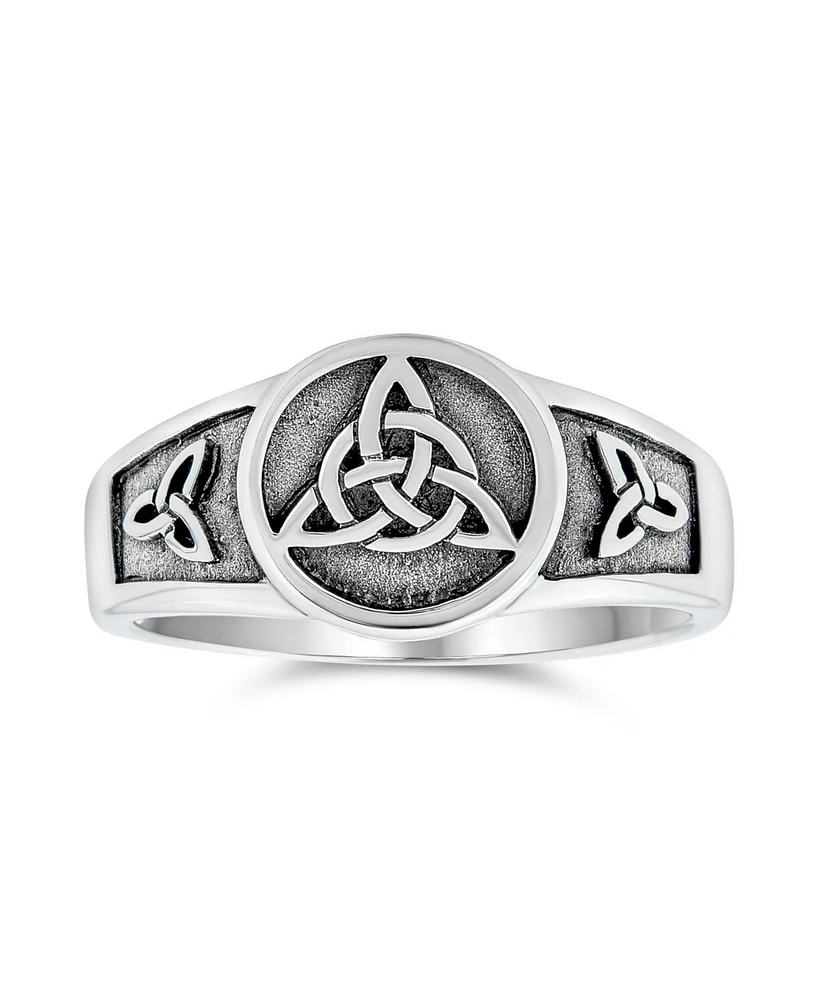 Bling Jewelry Unisex Silver Ring with Viking Celtic Infinity Knot Triquetra Signet Design