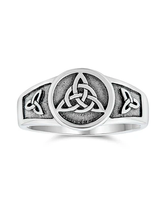 Bling Jewelry Unisex Silver Ring with Viking Celtic Infinity Knot Triquetra Signet Design