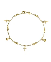 Bling Jewelry Christian Beads Bells Charm Cross Anklet Ankle Bracelet Gold Plated 10 Inch