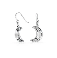 Bling Jewelry White Rainbow Moonstone Celtic Knot Dangle Earrings Sterling Silver