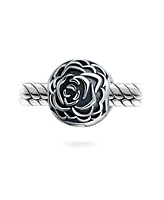 Bling Jewelry Bloom Floral Rose Clasp Spacer Charm Oxidized Silver for European Bracelet